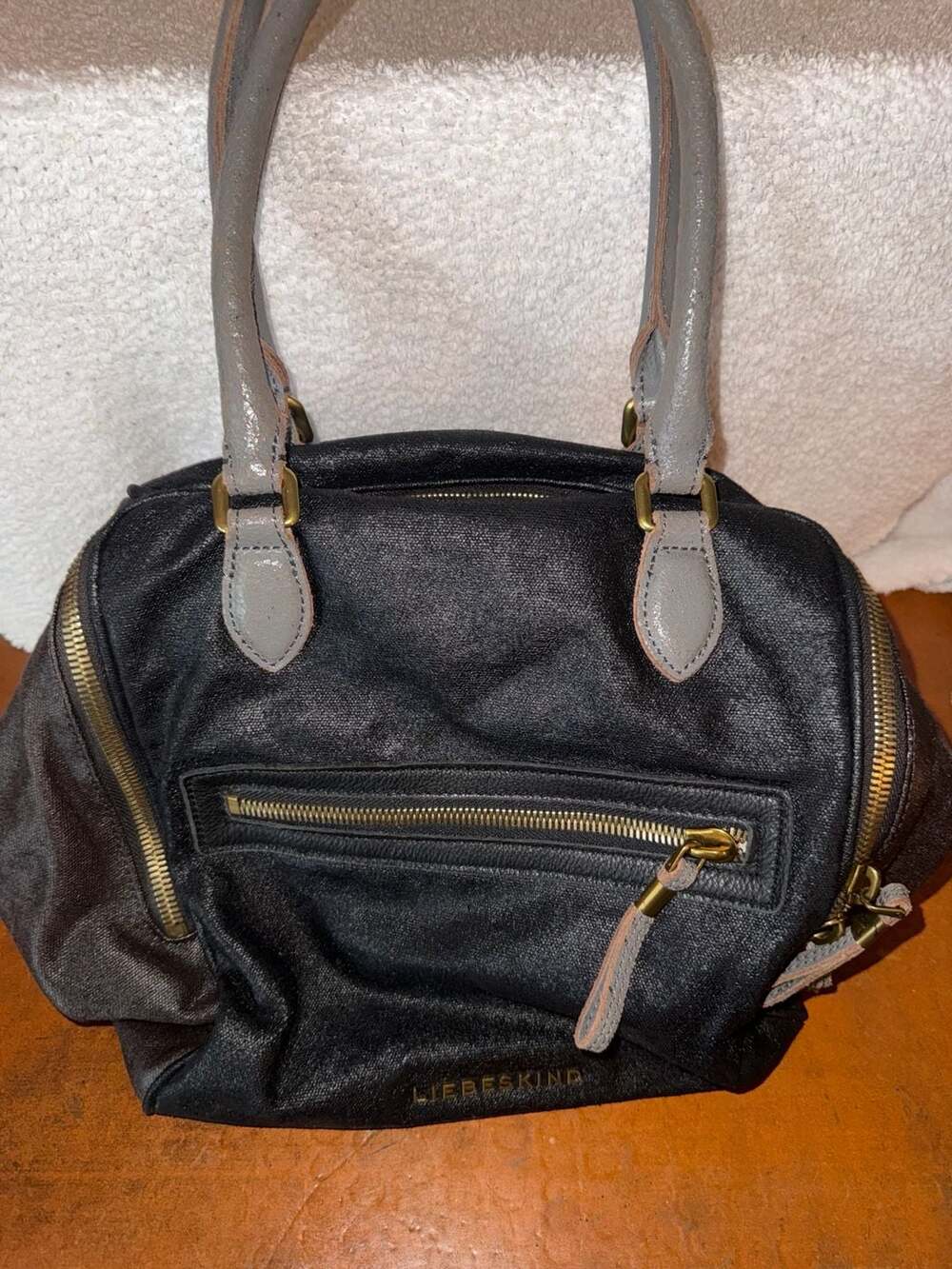 Liebeskind Berlin Black Canvas Leather Trim Shoulder Handbag